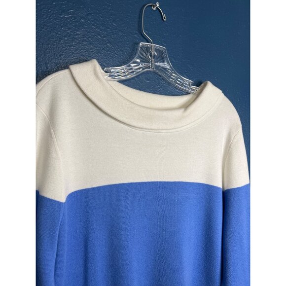 Talbots Large Tunic Boat Neck Sweater Blue, Silver, cream - Picture 3 of 9